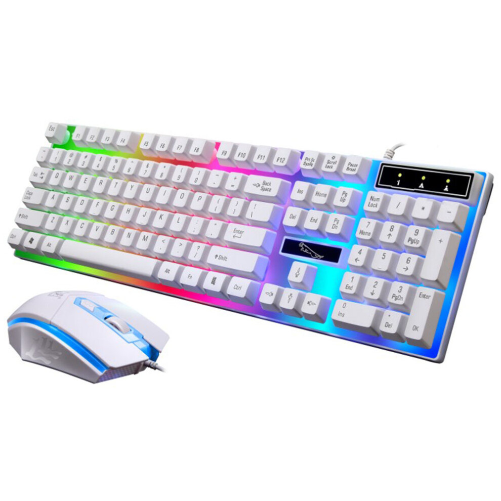 (White) Wired Keyboard Mouse Set 104 Keys Backlit Gaming Keyboard For Pc Gamer Computer White 6424024547091