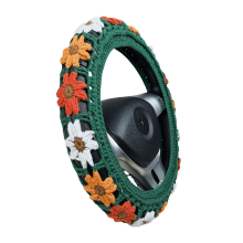 Car Steering Wheel Cover, Handmade Crochet Multicolor Flower Steering Wheel Covers Universal 14-15 Inch-black-36cm