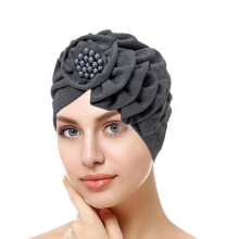 Damelue med turban og perler – elastisk polyester