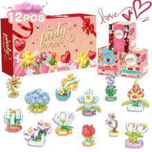 Valentinstag-Blumen-Bausteine, Countdown-Überraschungsbox, 12-in-1-Meerestier-Bausteine, 24 kleine Überraschungsboxen