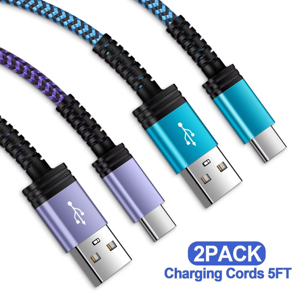 Usb-C To Usb-A Fast Charging Cable 5Ft (2-Pack), +, Compatible With Android & Usb-C Devices Blue/Purple 9028731211923