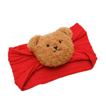 Xinwanna Cartoon Bear Baby Headband Twisted Plush Animal Headwear Elastic Band Children Comfortable Hair Accessories (Red)