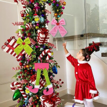 Christmas Elf Leg Car Decor, 3-Pack Pink & Green Bow Ornaments, Compatible with Wreaths, Trees & Indoor Holiday Decor