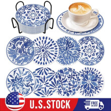 8PCS Diamond Art Coasters Watercolor Diamond Painting Coasters Kits with Holder