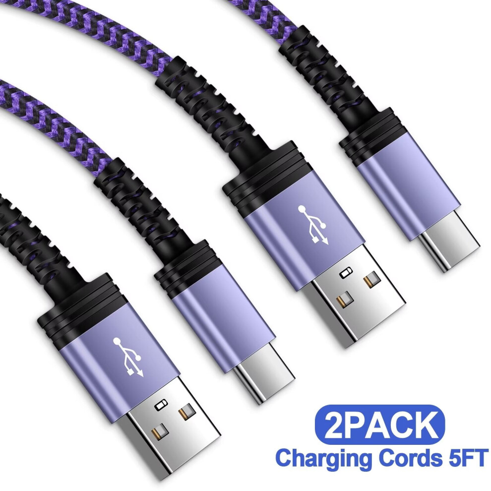 Usb-C Cable 5Ft 2-Pack, Fast Charging Usb A To Usb C Cord For Android, Compatible With Usb-C Devices Purple 9028731213293