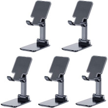 Conjunto de 5 suportes dobráveis e ajustáveis em altura para celular, compatíveis com dispositivos de até 20 cm (8"), na cor preta, com base de
