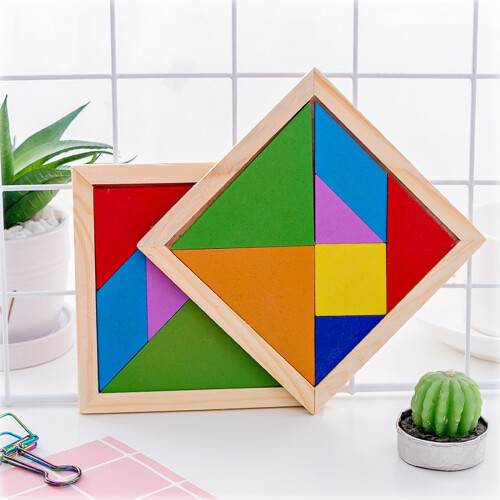Ξύλινο παζλ Tangram Pyaiiner - Γρίφος Λογικής - Πολύχρωμα Εκπαιδευτικά Παιχνίδια -
