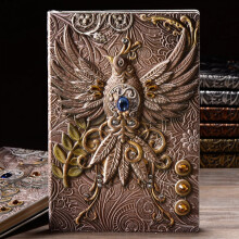 Jurnal de scris din piele în relief Phoenix 3D Vintage, A5, 200 de pagini, blocnotes zilnic lucrat manual, caiet de schițe, jurnal de călătorie