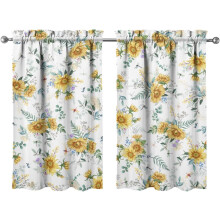 Kjøkkengardiner med solsikkemotiv, korte lag med blomstermotiv, for bad/kafe, stanglomme (2 paneler, 27,5" B x 36" L)