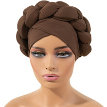 Boho-geflochtene Turban-Stirnbänder für Damen, seidige Kopftücher und Schals im afrikanischen Stil – Braun, für alle Haartypen geeignet