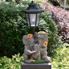Elefanten-Gartenstatue aus Kunstharz mit Solarleuchte, 6,3 x 7,1 x 12,6 Zoll