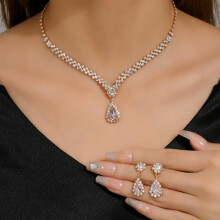 Conjunto de joias de casamento com colar, brincos e pulseira de strass, bijuteria de cristal para noivas.