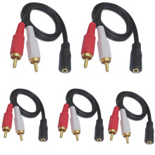 Cable de audio de 3,5 mm a 2RCA (paquete de 5) con divisor en Y de 1/8" estéreo hembra a 2RCA macho.