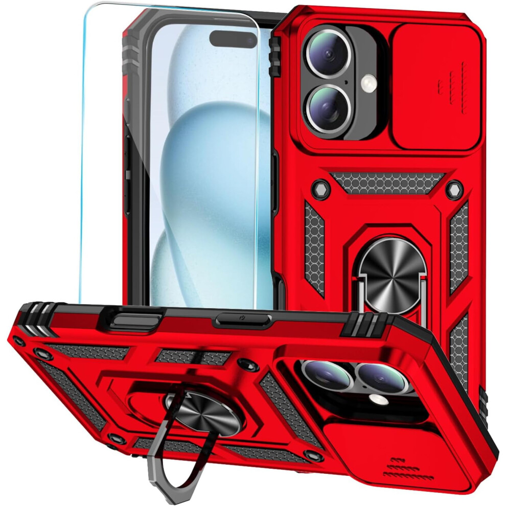 Iphone 16 Plus Case With Hd Screen Protector, Slide Camera Cover, Rotated Ring Kickstand Â Military-Grade (6.7") 9028731142982