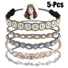 5er-Pack Strass-Haarbänder, modische, handgefertigte Kristall-Haarbänder für Hochzeiten, Braut-Haarbänder im Boho-Stil, Gatsby-Look für Damen