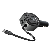 PD 65W Fast Charging Adapter Voltage Display Car Charger with Retractable Cable for Tablet Laptop Phone