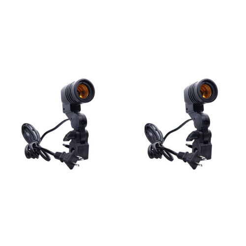 2pcs 1.8m E27 Photography Light Lamp Holder with AC Socket Umbrella Holder and Bulb Mount US Plug