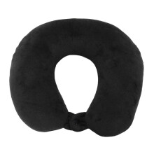 (Black) Travel Pillow with Buckle, Soft U-Shaped Neck Support
