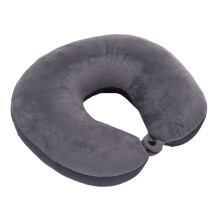 (Grey) Travel Pillow with Buckle, Soft U-Shaped Neck Support