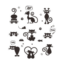 Cartoon Cat Light Phone Wall Stickers for Kids Rooms Diy Home Decoration Animals Wall Decals PVC Mural Art