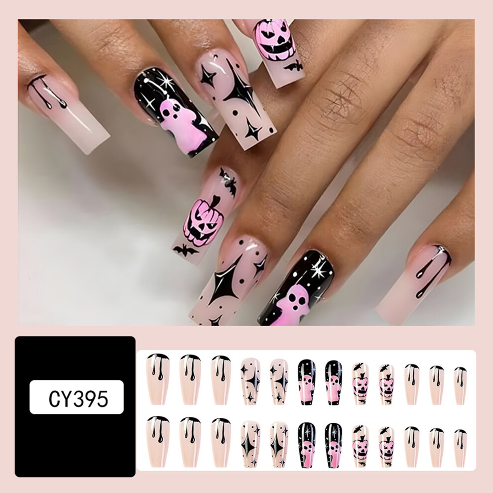 Hue-Grain (Jelly Glue Model) Ghost Pumpkin False Nails For Women Party