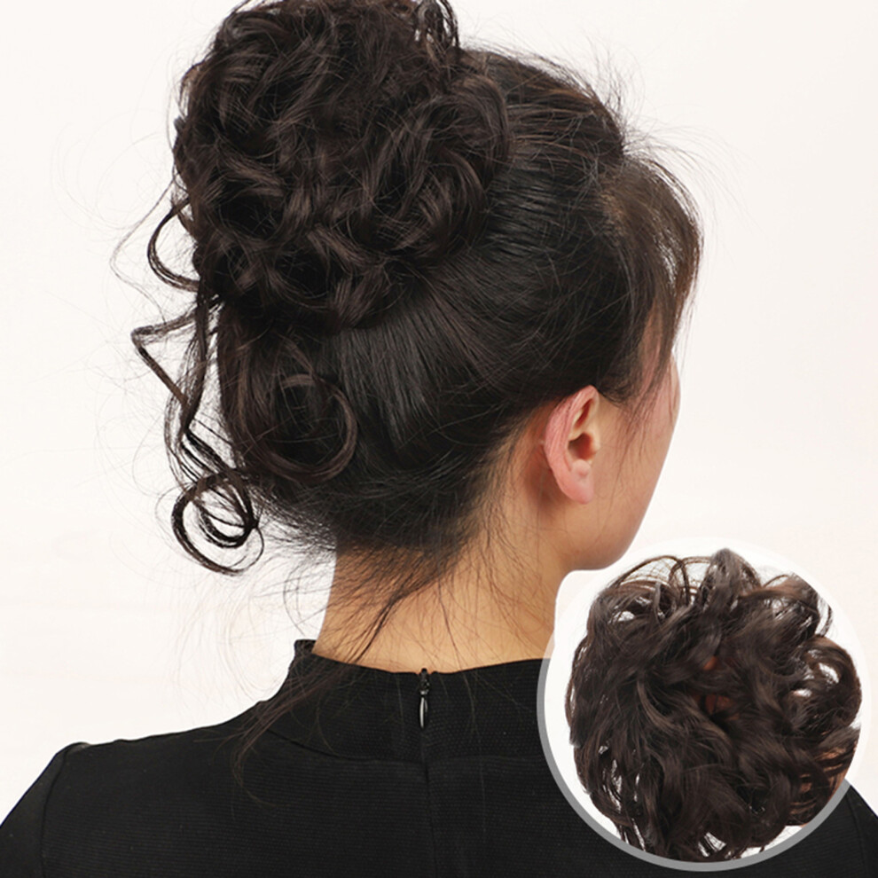 Roc-Electron Unisex Black (Brownish ) Curly Hair Scrunchies Wig Bun - 50 Chars