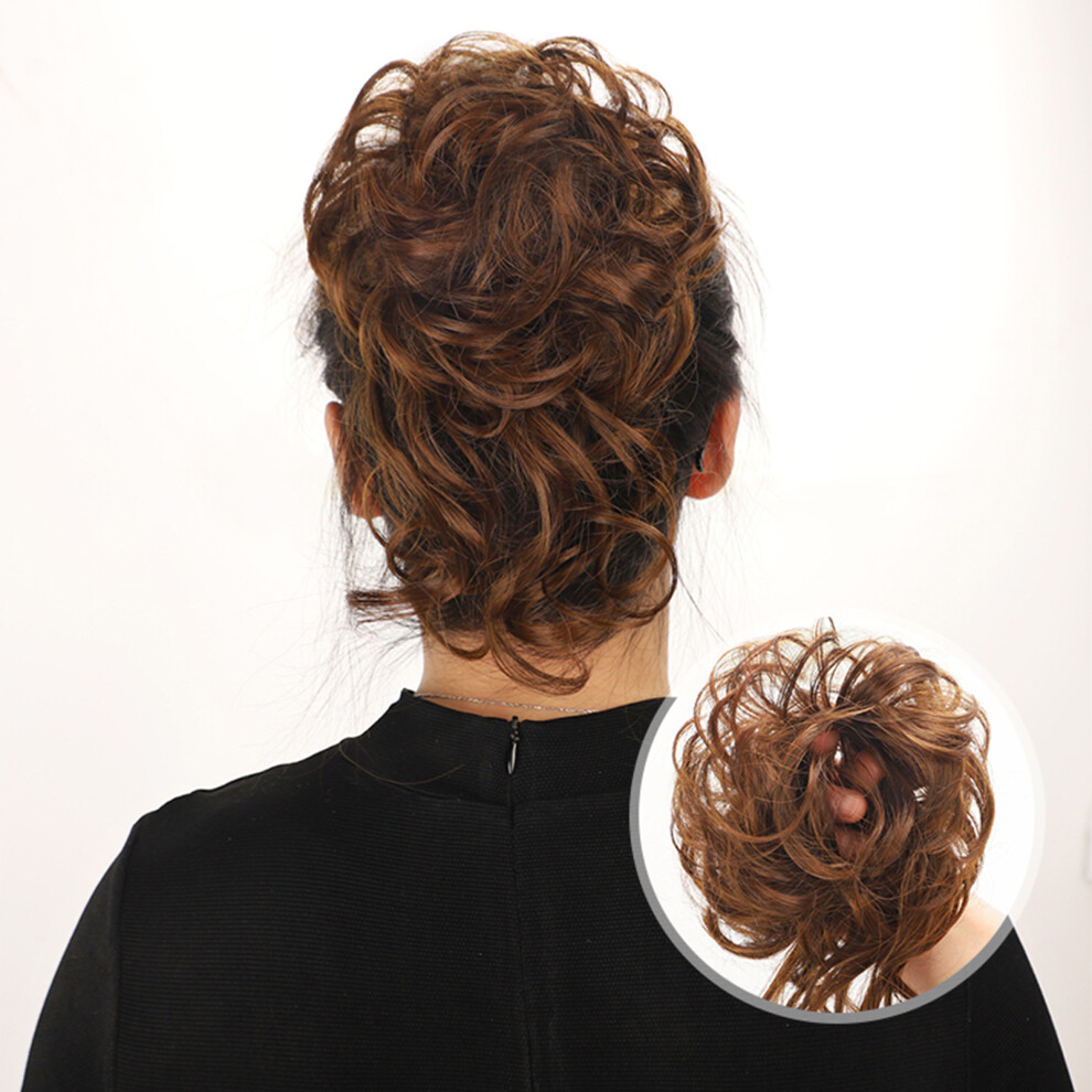 Roc-Electron Unisex Brown (Light ) Curly Hair Scrunchies Wig Bun - 50 Chars