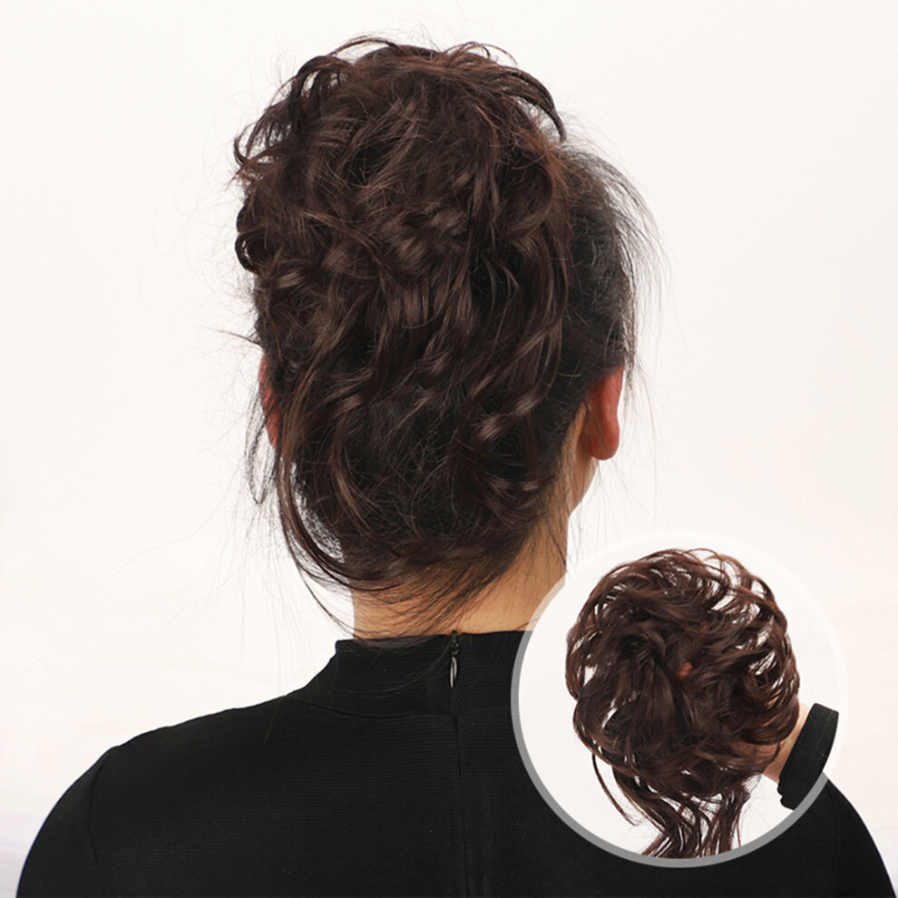 Roc-Electron Unisex Brown (Dark ) Curly Hair Scrunchies Wig Bun - 50 Chars
