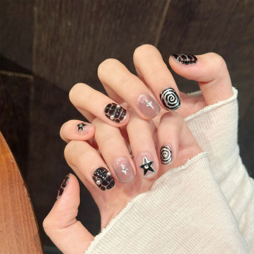 Dcph-Clothing (3218 Short Oval, Xs) 10Pcs Punk Press-On Nails W/ Stars