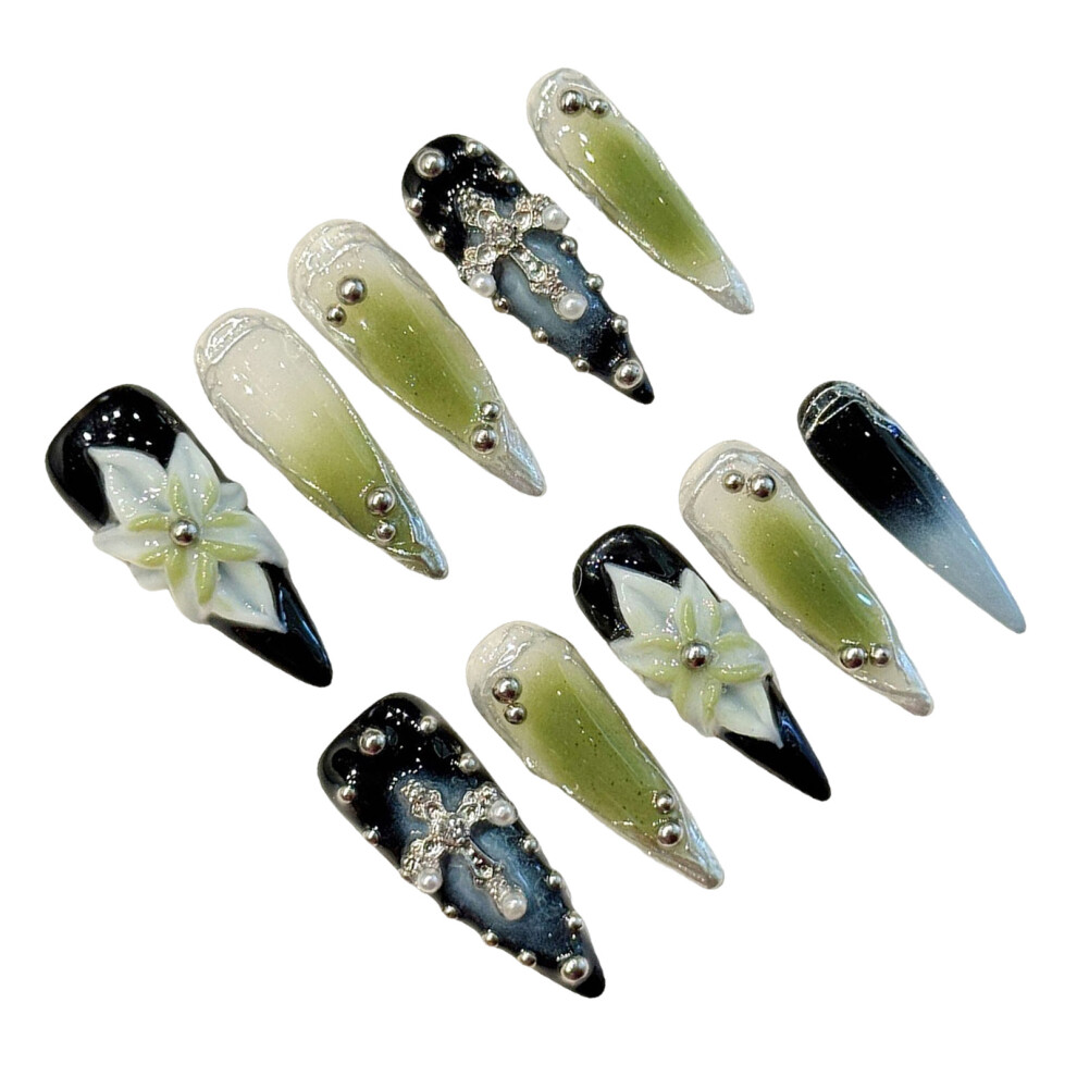Roc-Electron (S) 10Pcs Rhinestone Fake Nails For Party Wedding