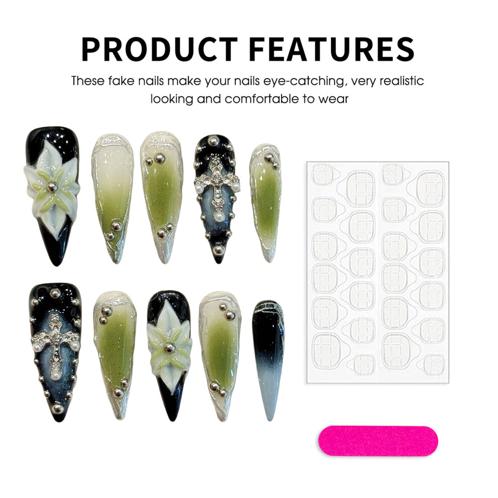 Zhouq-Outdoors (Xs) 10Pcs Rhinestone Fake Nails For Party Wedding
