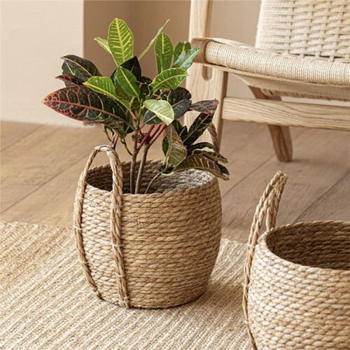 Decorative Planter Basket, Rattan Woven Flower Pot with Handles for Indoor Use Medium 2