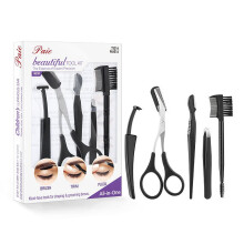 5Pcs Eyebrow Trimming Set: Scissors, Scraper, Comb, Clip, Clipper – Stainless Steel