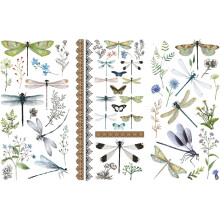 3Pcs Dragonfly Theme Decor Transfers 6x12 inch Furniture Transfer Stickers Lace Wall Art Decals