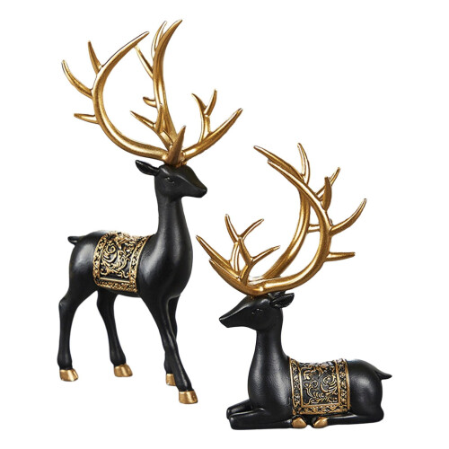 2 sculture di renne in resina - Statuine decorative nere