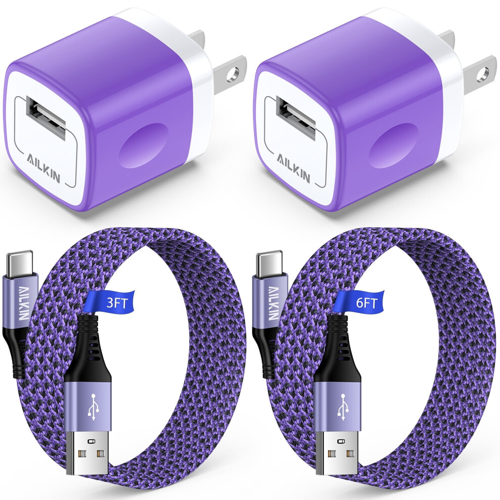 2-Pack Usb-C Fast Chargers + Cables (3Ft & 6Ft), Compatible With Android Purple 9028731216980