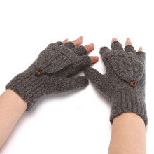Winterhandschoenen voor dames – Donkergrijze gebreide vingerloze handschoenen met opklapbare bovenkant, warm en stijlvol, geschikt voor touchscreen.