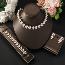 Conjunto de colar e brincos com strass, pérolas artificiais e brincos pendentes. Joias de noiva para casamento, colares de cristal para mulheres.