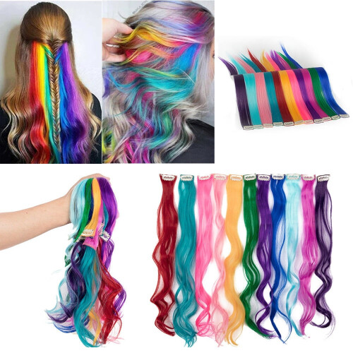 STTOAY24" Κλιπ μαλλιών με πολύχρωμες ανταύγειες Rainbow σε γυναικεία συνθετική επέκταση