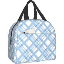 Sac à lunch à carreaux bleus pour femmes et hommes, réutilisable, isotherme, grand format, idéal pour le travail, les pique-niques, le camping et