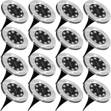 Set van 16 solar grondlampen, 8 waterdichte LED-schijflampen voor tuin, terras, gazon, patio en pad (wit)