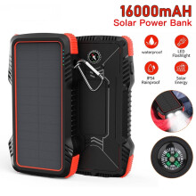 Carregador solar portátil BASSTOP, bateria externa de 16000mAh com lanterna dupla e classificação IP66 de resistência à água.