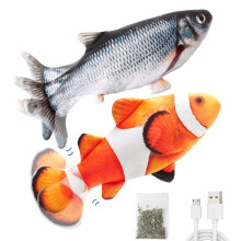 TETOU 2-pack 11" Flopping Fish Cat Leksaker med Silverranka och Kattmynta – Interaktiv Kicker för innekatter, kompatibel med valplek