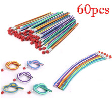 Lápices flexibles curvos con goma de borrar, diseño de rayas suaves y coloridas, paquete de 60 unidades de material de escritura flexible, colores