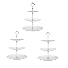 Cupcake- en desserttoren met 3 lagen voor bruiloften, feesten en babyshowers – plastic dienblad + metalen stang, compatibel met 2025Events