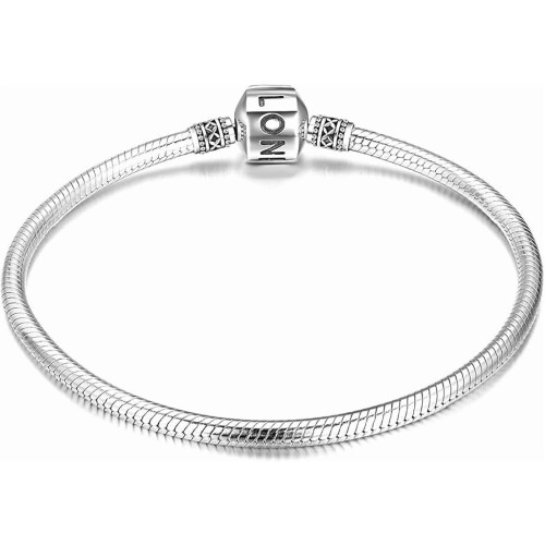 Sterling Silver Snake Chain Charm Bracelet with Barrel Clasp