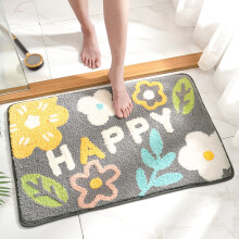 Extra dikke badmat met bloemen- en mosmotief, superabsorberend en antislip polyester tapijt met rubberen achterkant – wasbaar, voor badkamer,