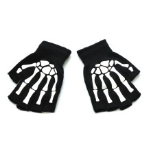 Herren Damen Ha110ween Skelett Sku11 Halbfingerhandschuhe Leuchten im Dunkeln Leuchtende fingerlose Stretch-Strickhandschuhe