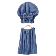 -Size Adjustable Bath Skirt & Quick-Dry Cap Set Soft Coral Fleece,Skin-Friendly Coral Fleece, Fast Absorption