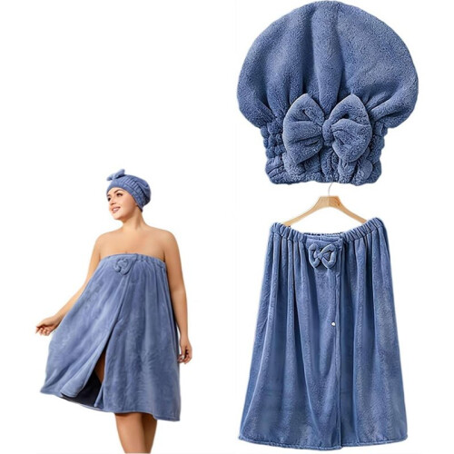 Ensemble Jupe de Bain Ajustable  Taille et Bonnet de Bain à Séchage Rapide, Bleu Corail Doux 1